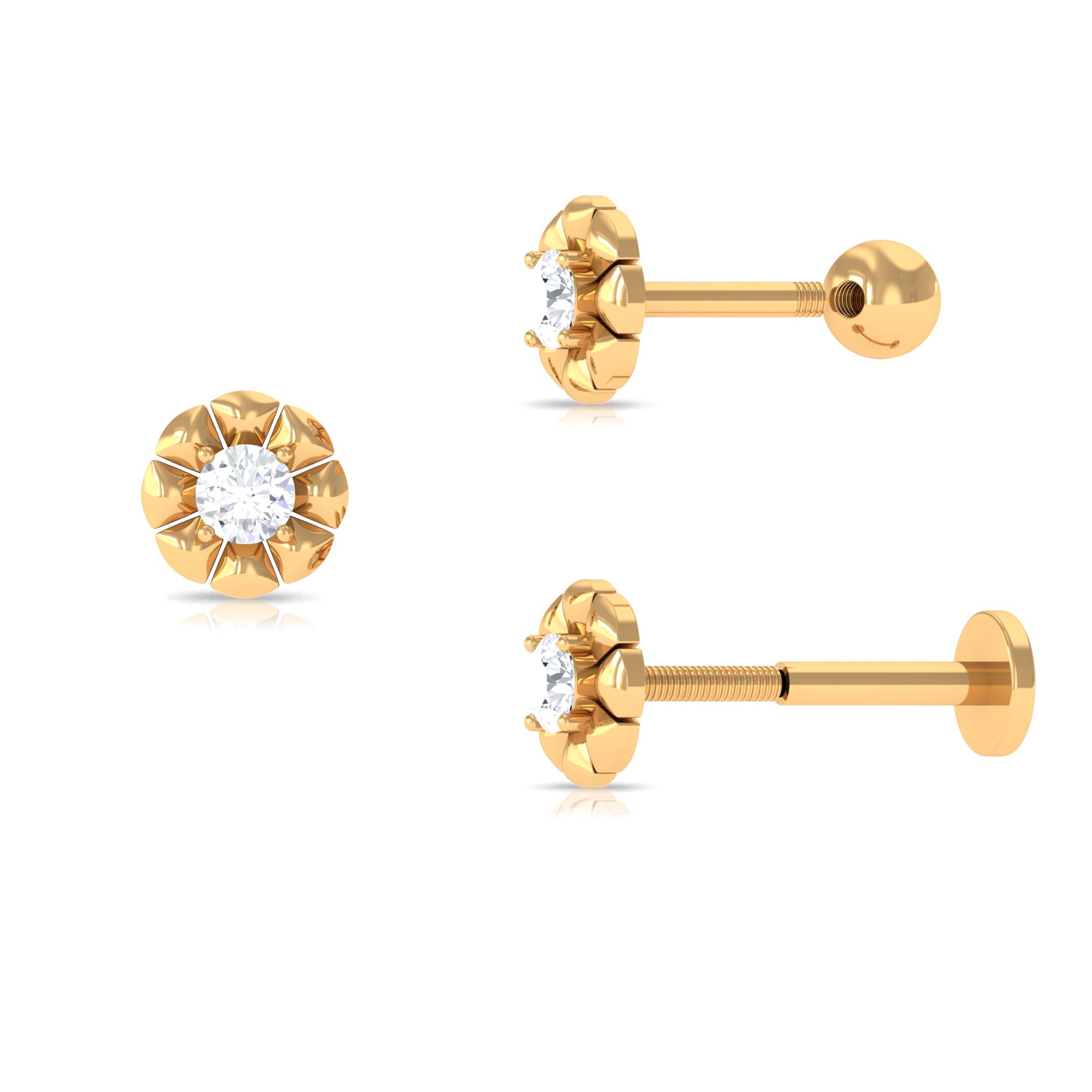 Round Diamond Flower Earring for Tragus Piercing