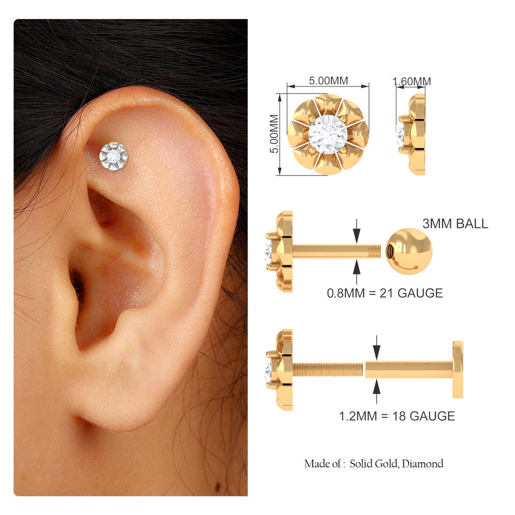 Round Diamond Flower Earring for Tragus Piercing