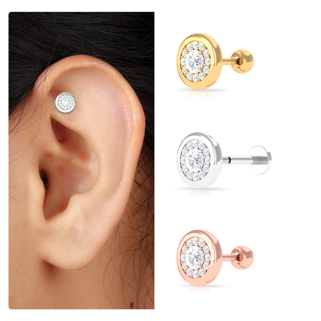Moissanite Circle Geometric Cartilage Earring
