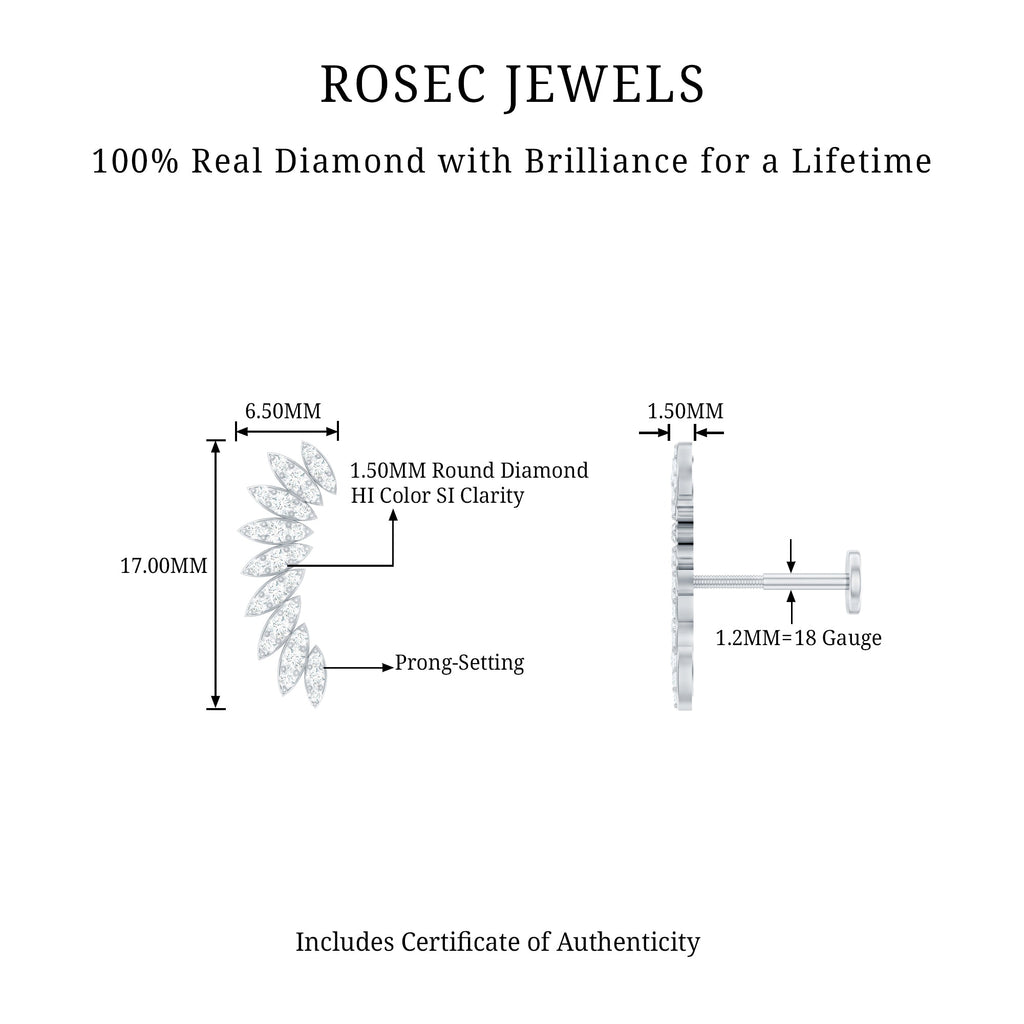 Diamond Wing Crawler Earring for Helix Piercing