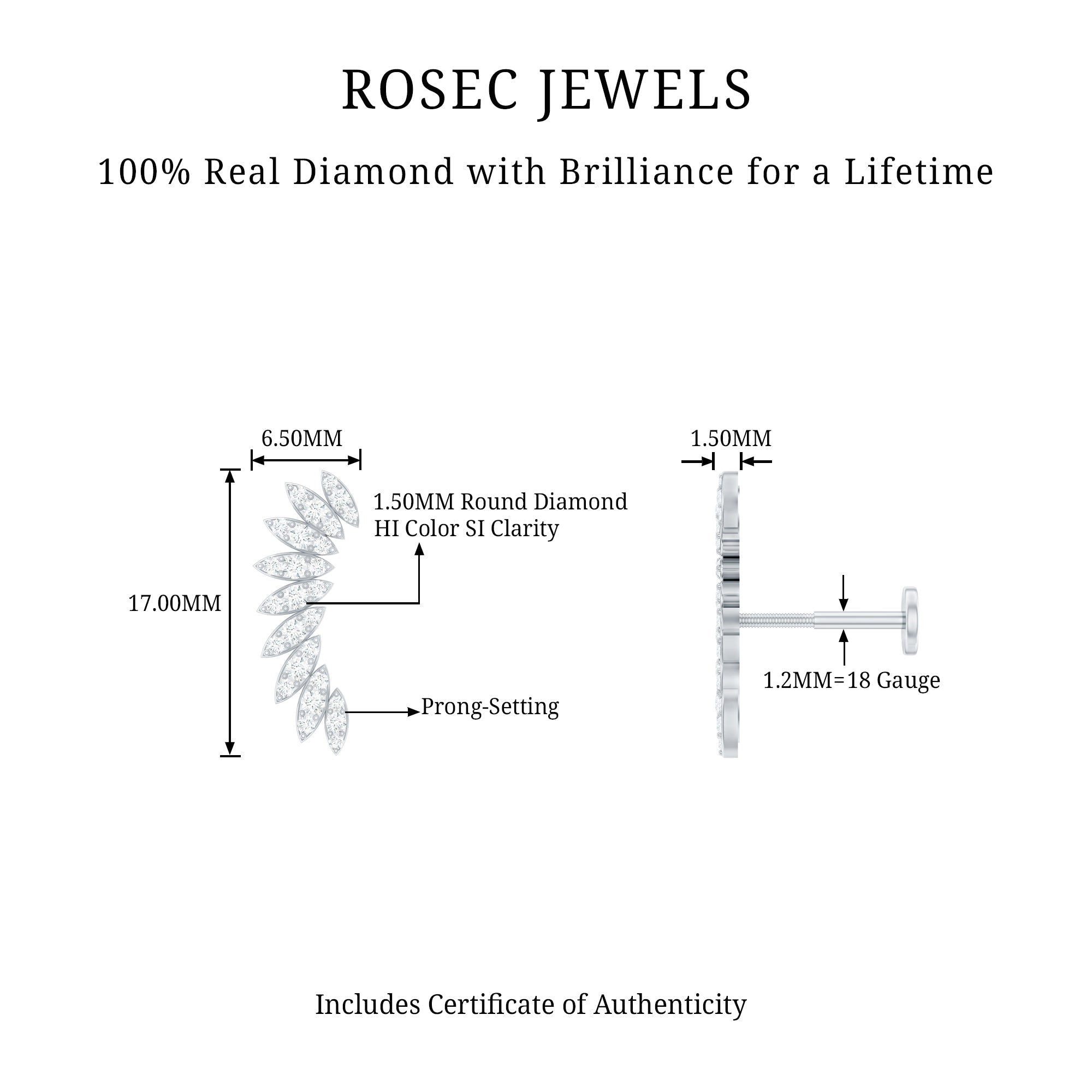 Diamond Wing Crawler Earring for Helix Piercing