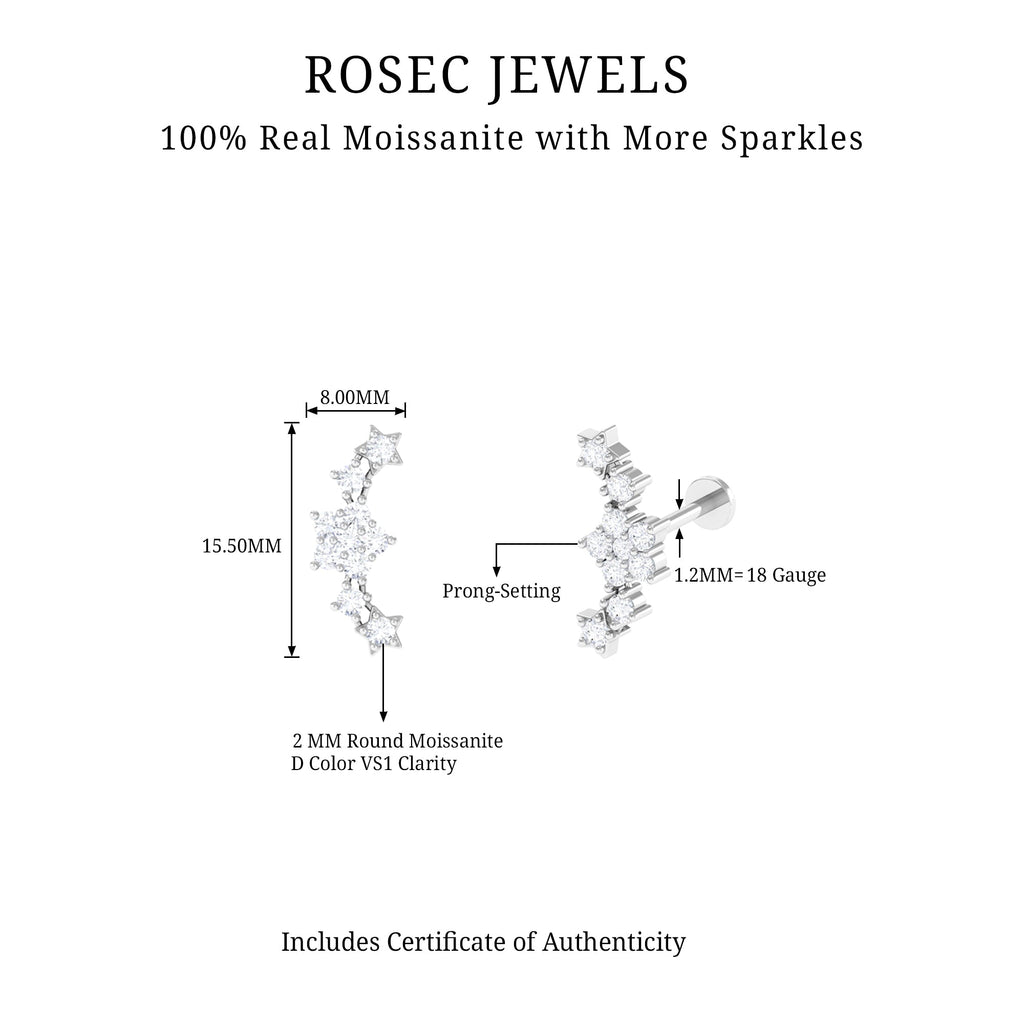 Unique Moissanite Star Crawler Earring for Helix Piercing