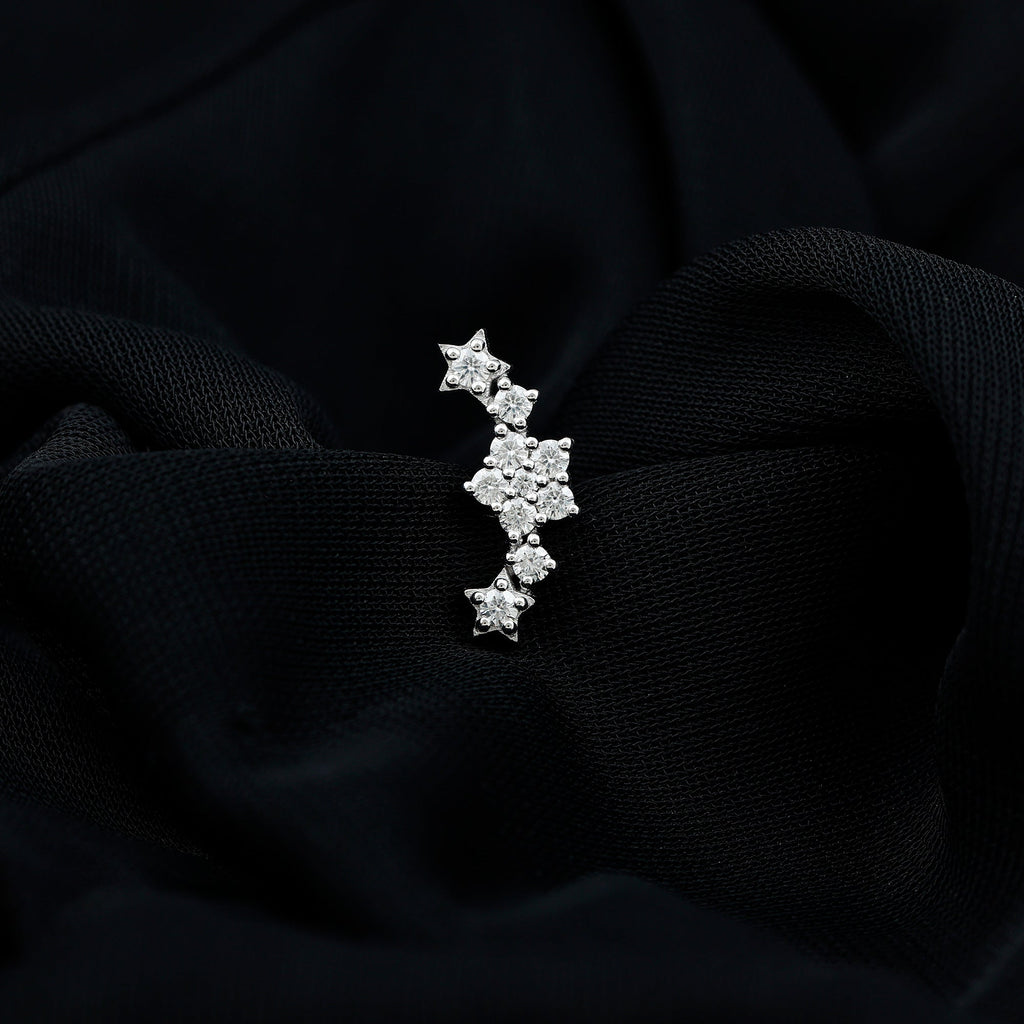 Unique Moissanite Star Crawler Earring for Helix Piercing