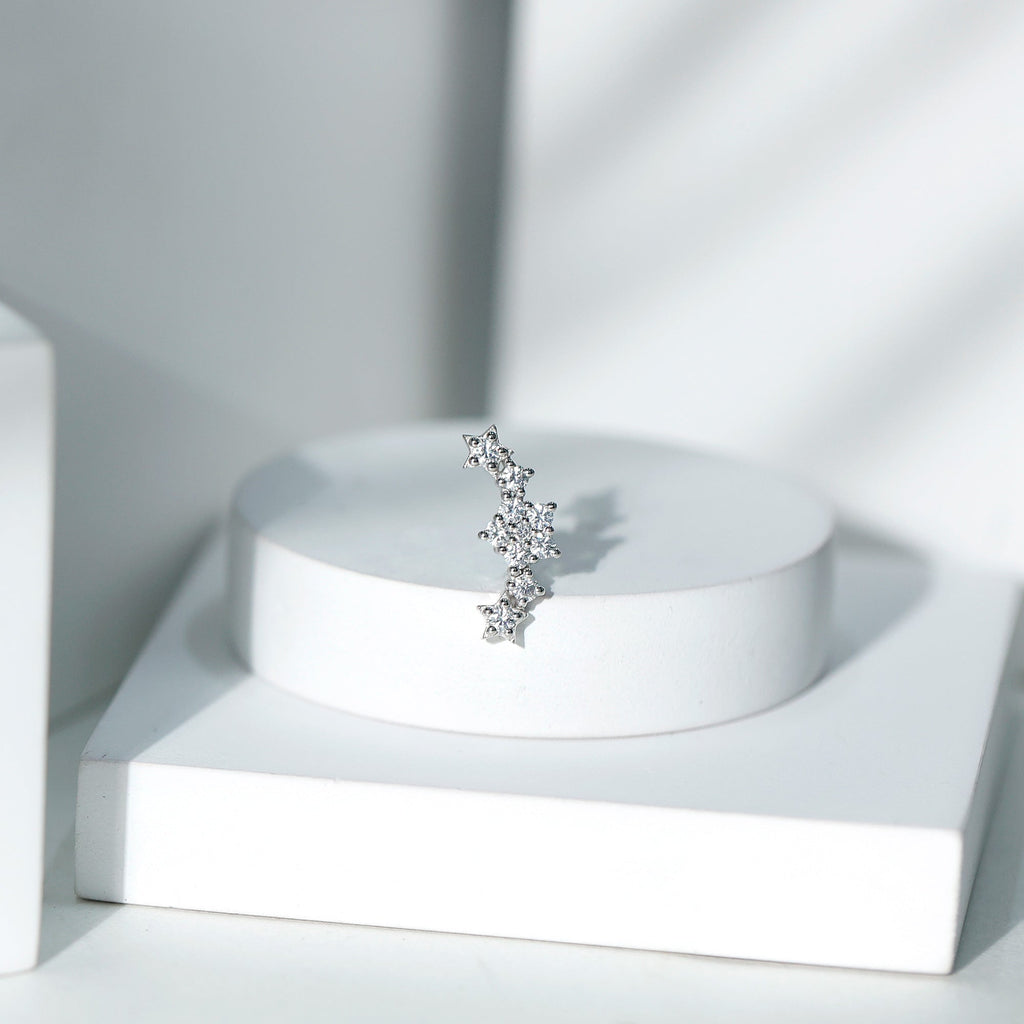 Unique Moissanite Star Crawler Earring for Helix Piercing