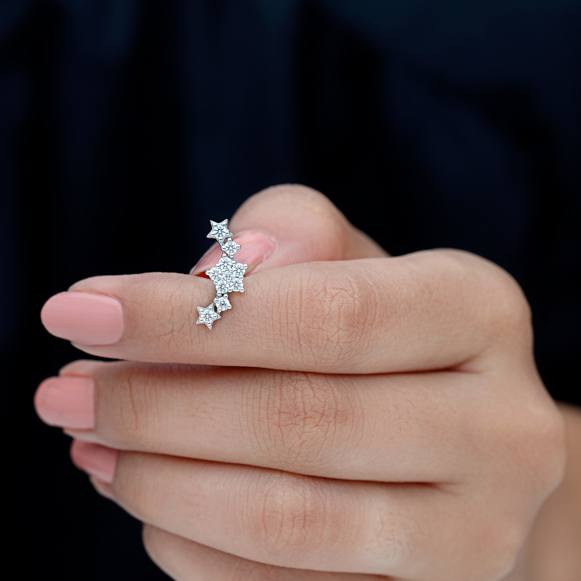 Unique Moissanite Star Crawler Earring for Helix Piercing