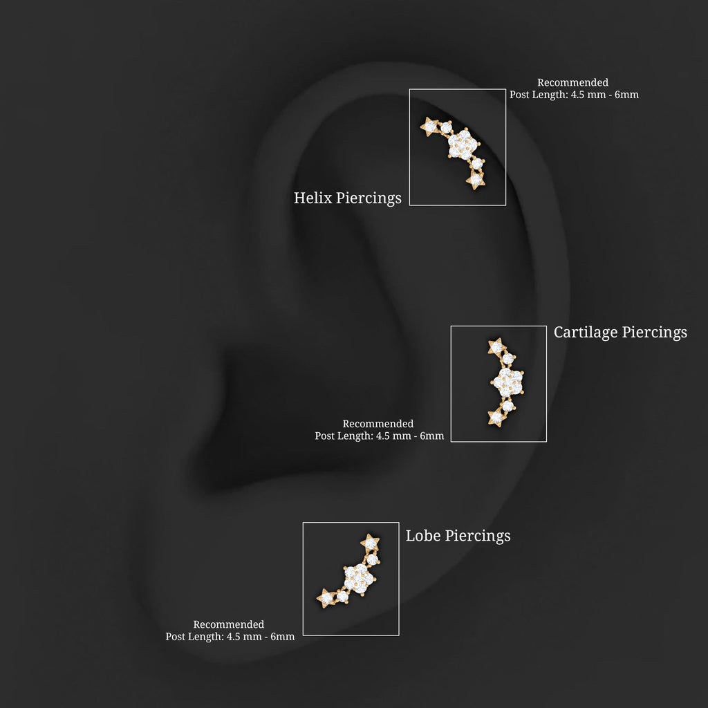 Unique Moissanite Star Crawler Earring for Helix Piercing