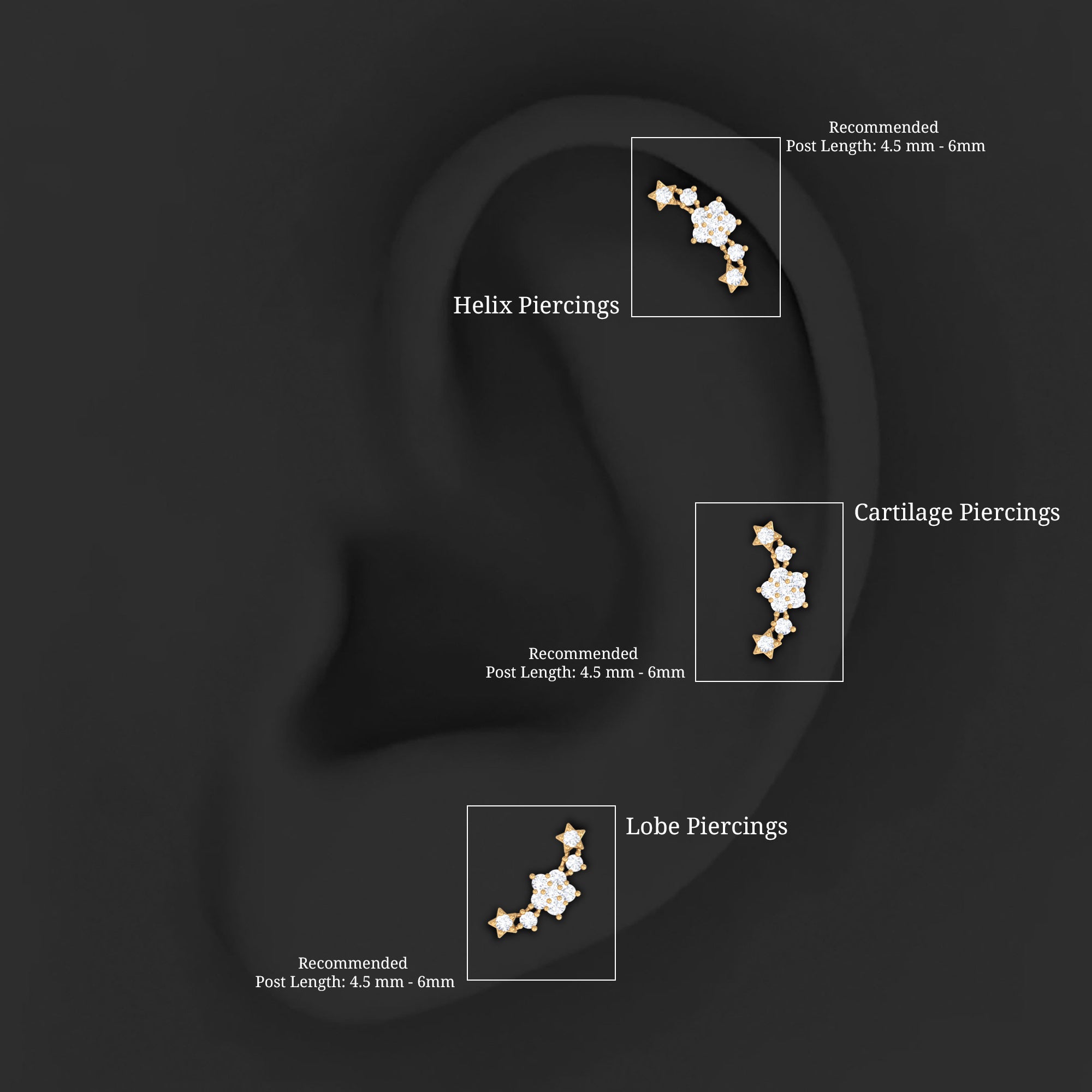 Unique Moissanite Star Crawler Earring for Helix Piercing