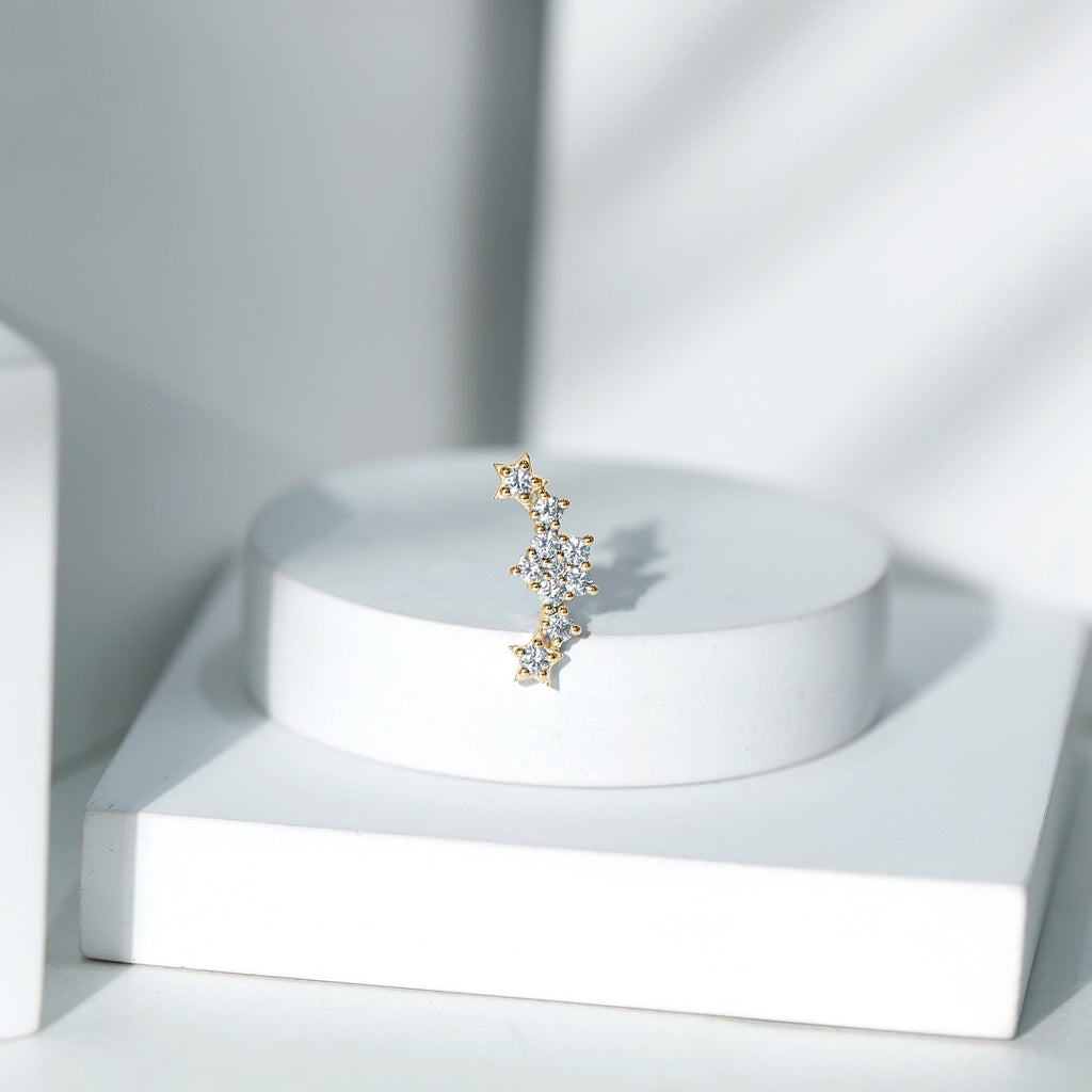 Unique Moissanite Star Crawler Earring for Helix Piercing