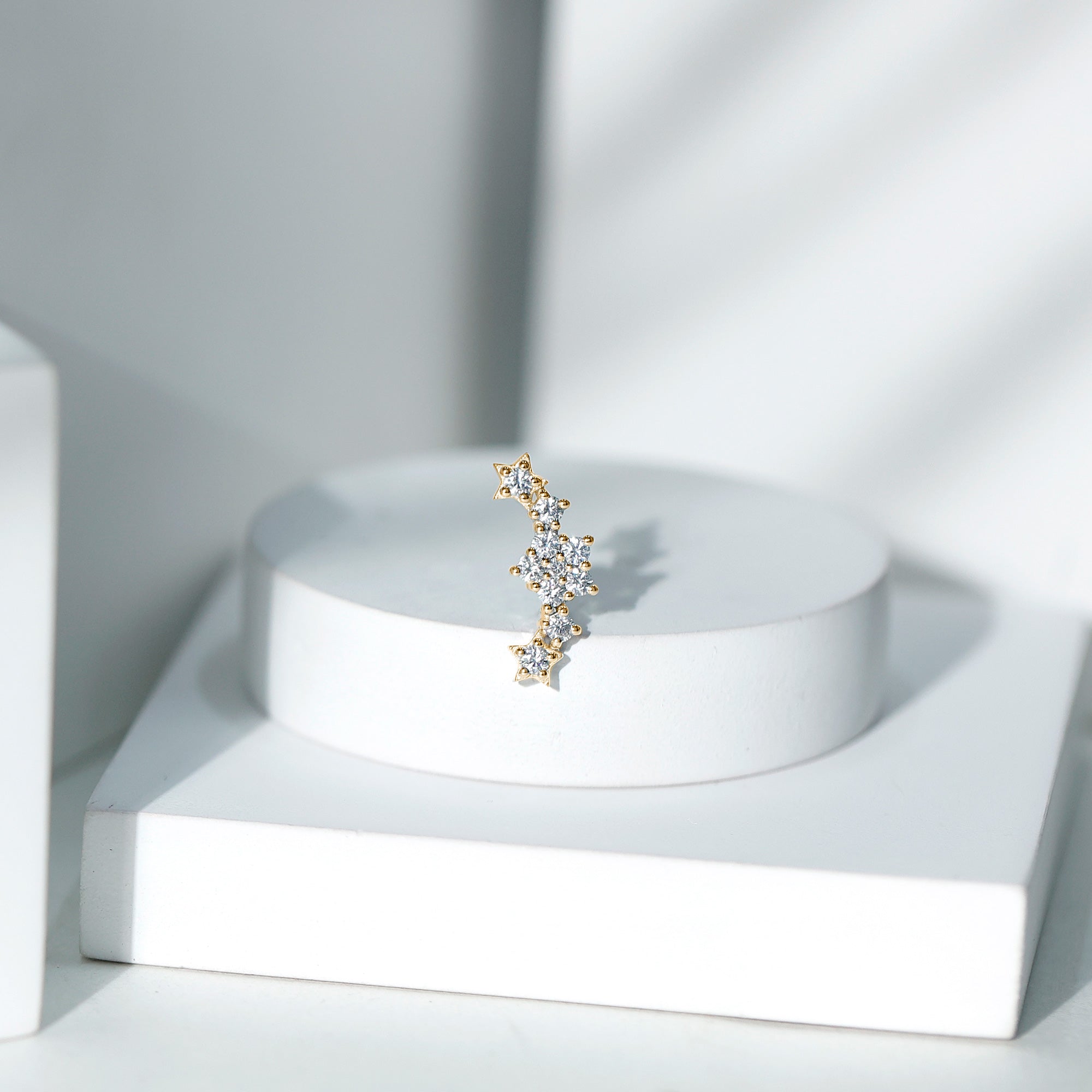 Unique Moissanite Star Crawler Earring for Helix Piercing