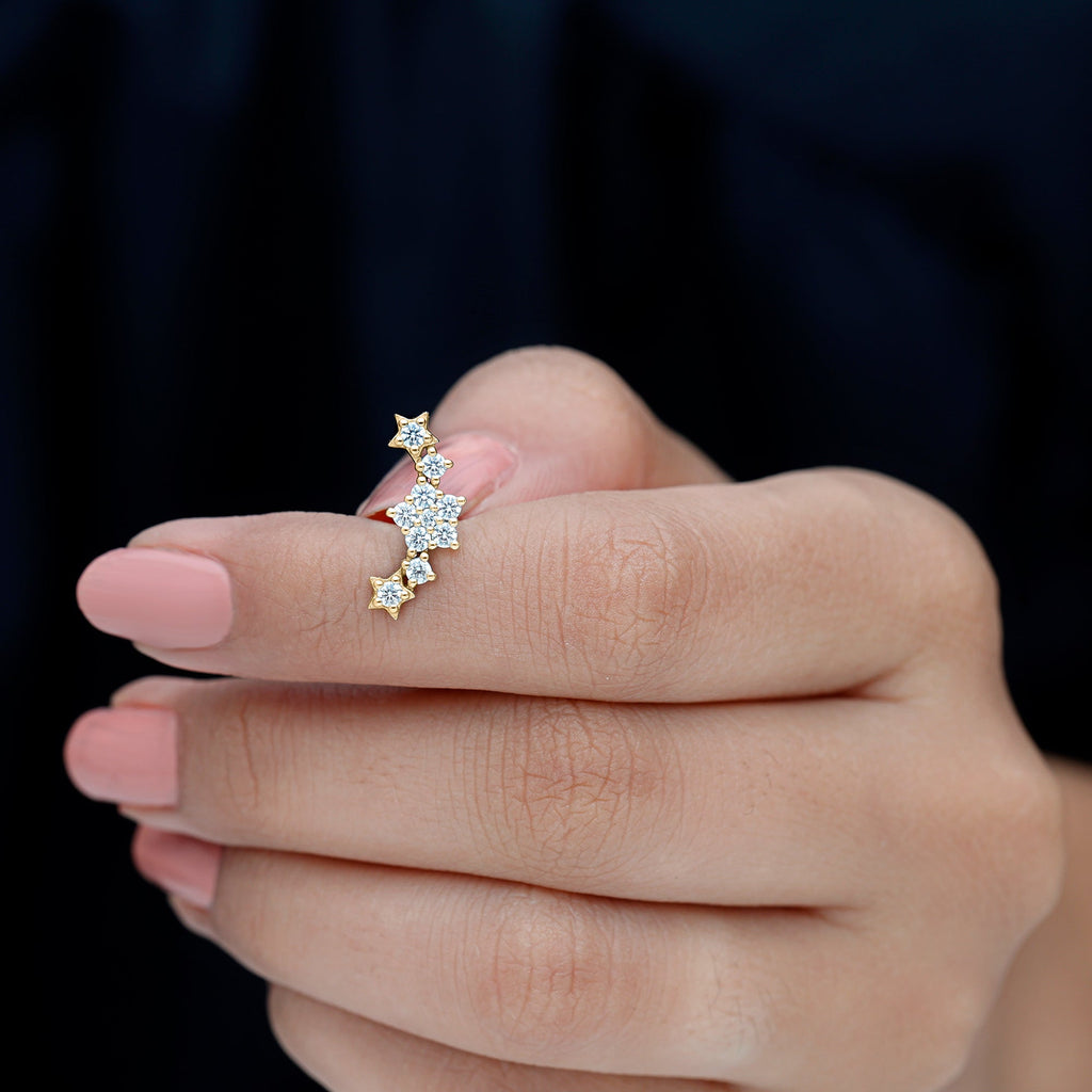 Unique Moissanite Star Crawler Earring for Helix Piercing