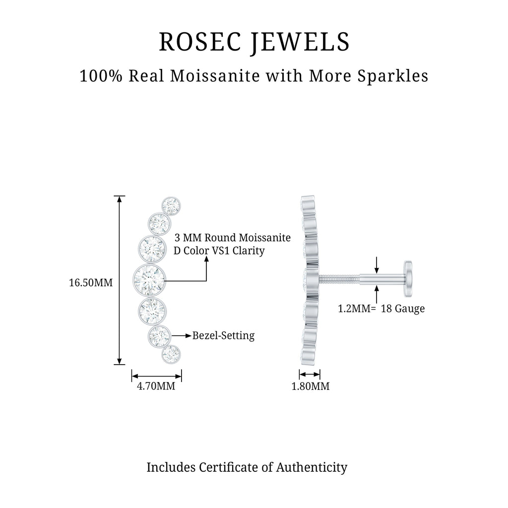 Graduated Bezel Set Moissanite Curved Crawler Earring