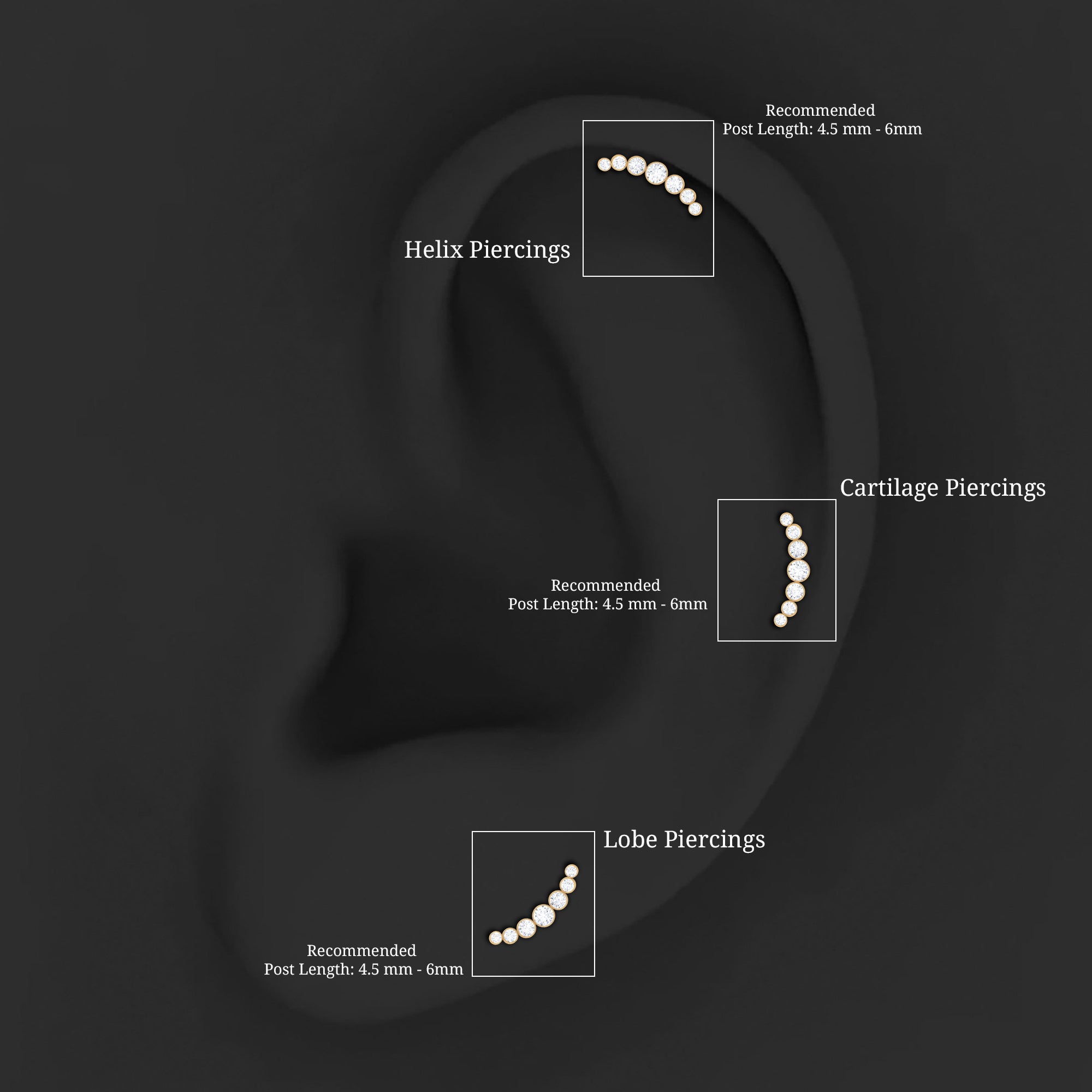 Graduated Bezel Set Moissanite Curved Crawler Earring