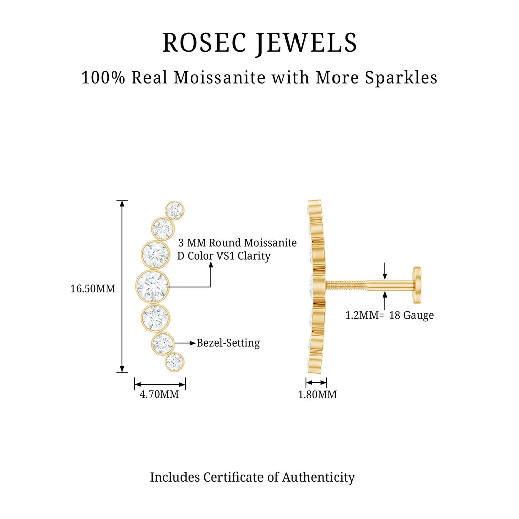 Graduated Bezel Set Moissanite Curved Crawler Earring