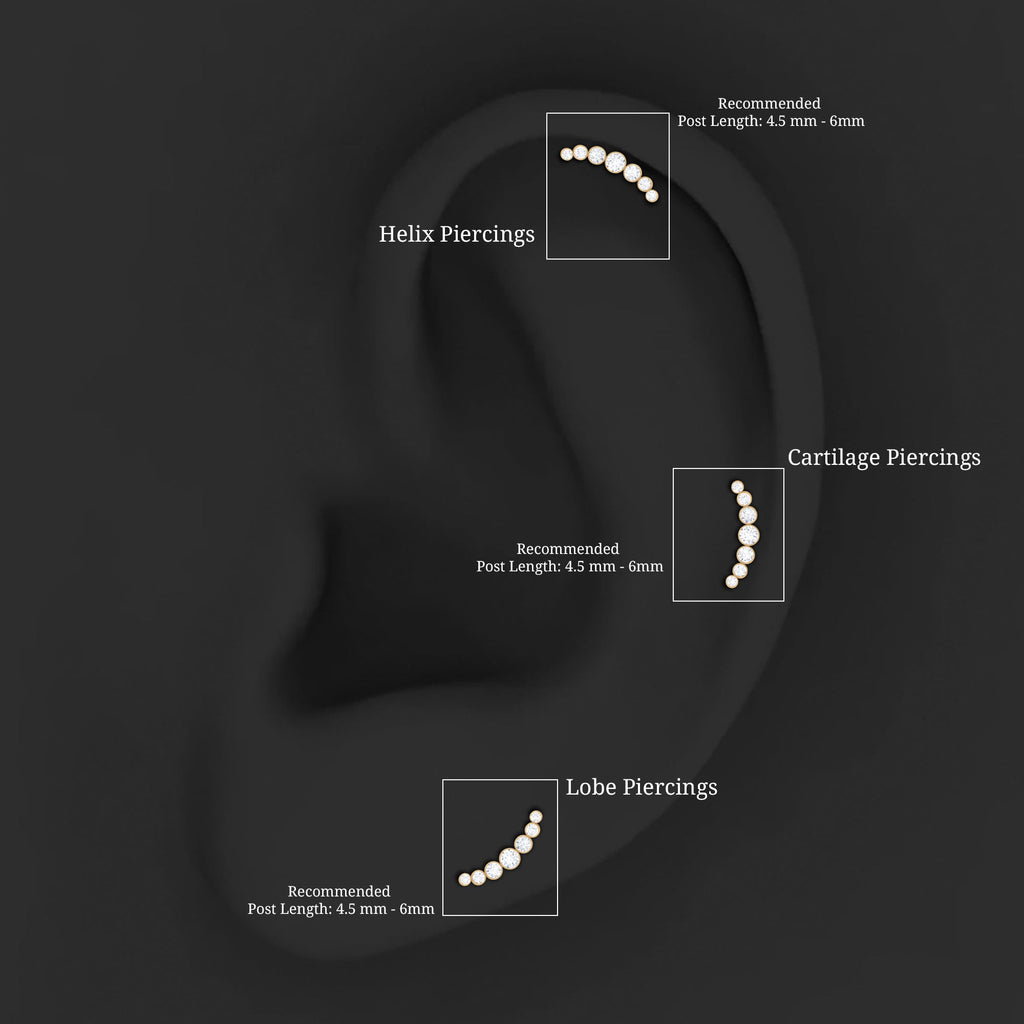 Graduated Bezel Set Moissanite Curved Crawler Earring