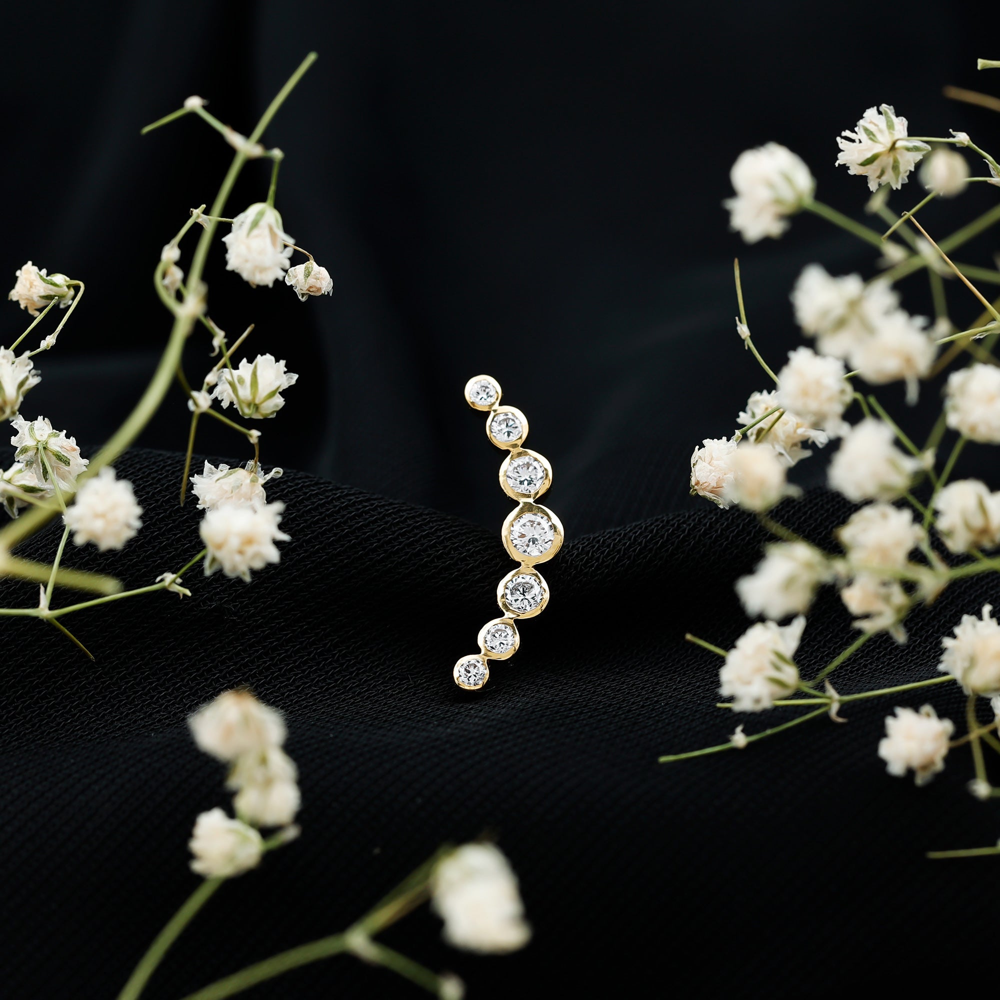 Graduated Bezel Set Moissanite Curved Crawler Earring