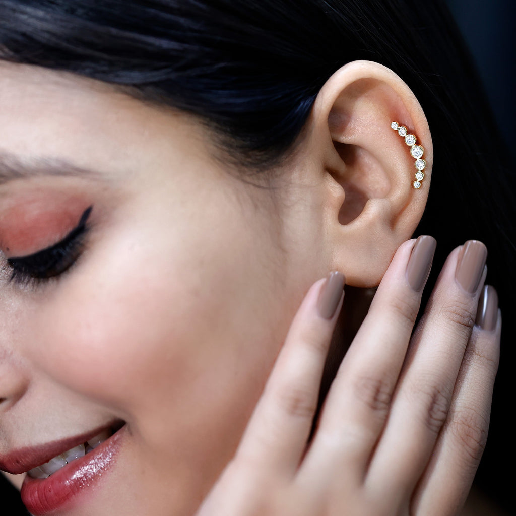 Graduated Bezel Set Moissanite Curved Crawler Earring