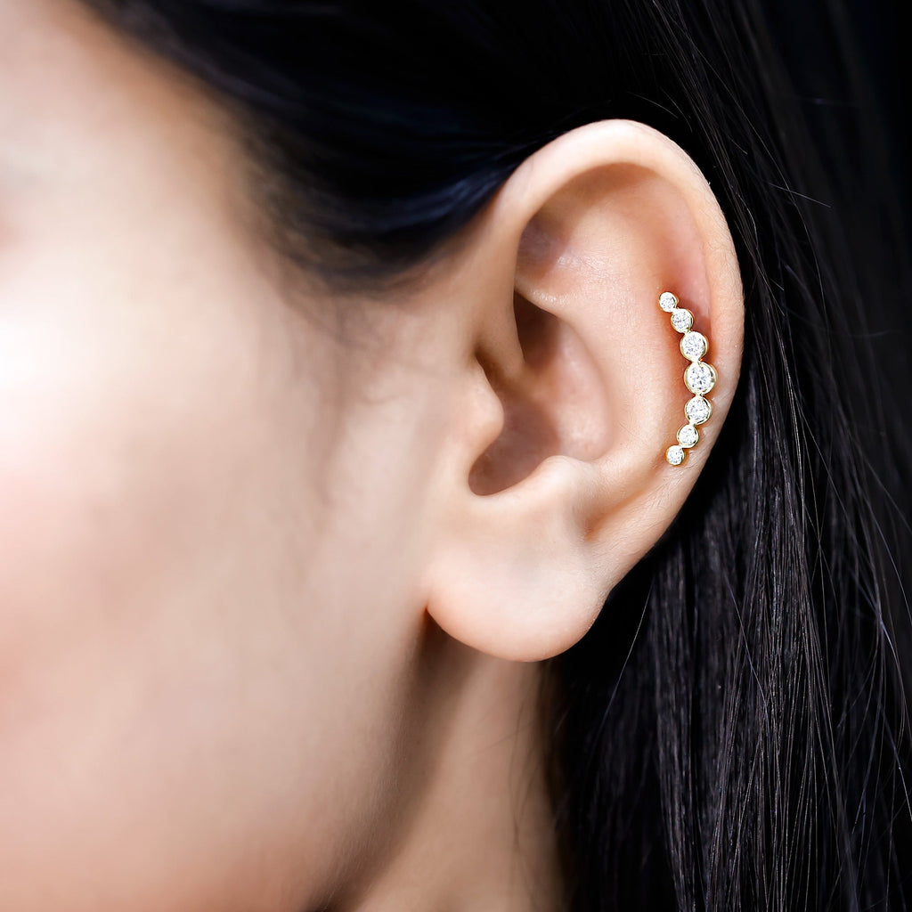 Graduated Bezel Set Moissanite Curved Crawler Earring