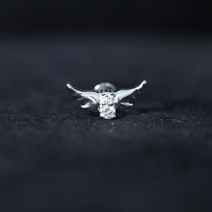 Round Moissanite Gold Bat Earring for Cartilage Piercing