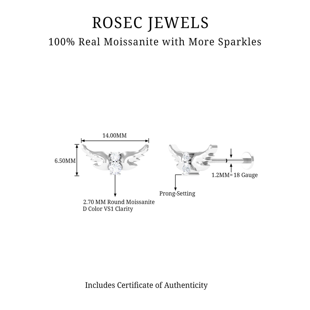 Round Moissanite Gold Bat Earring for Cartilage Piercing