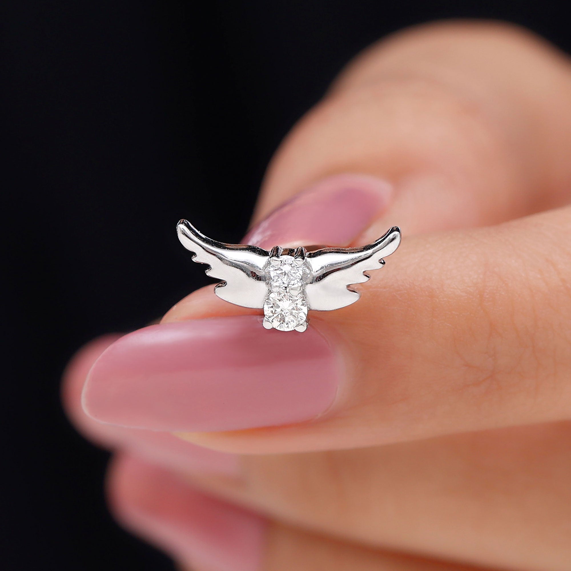 Round Moissanite Gold Bat Earring for Cartilage Piercing