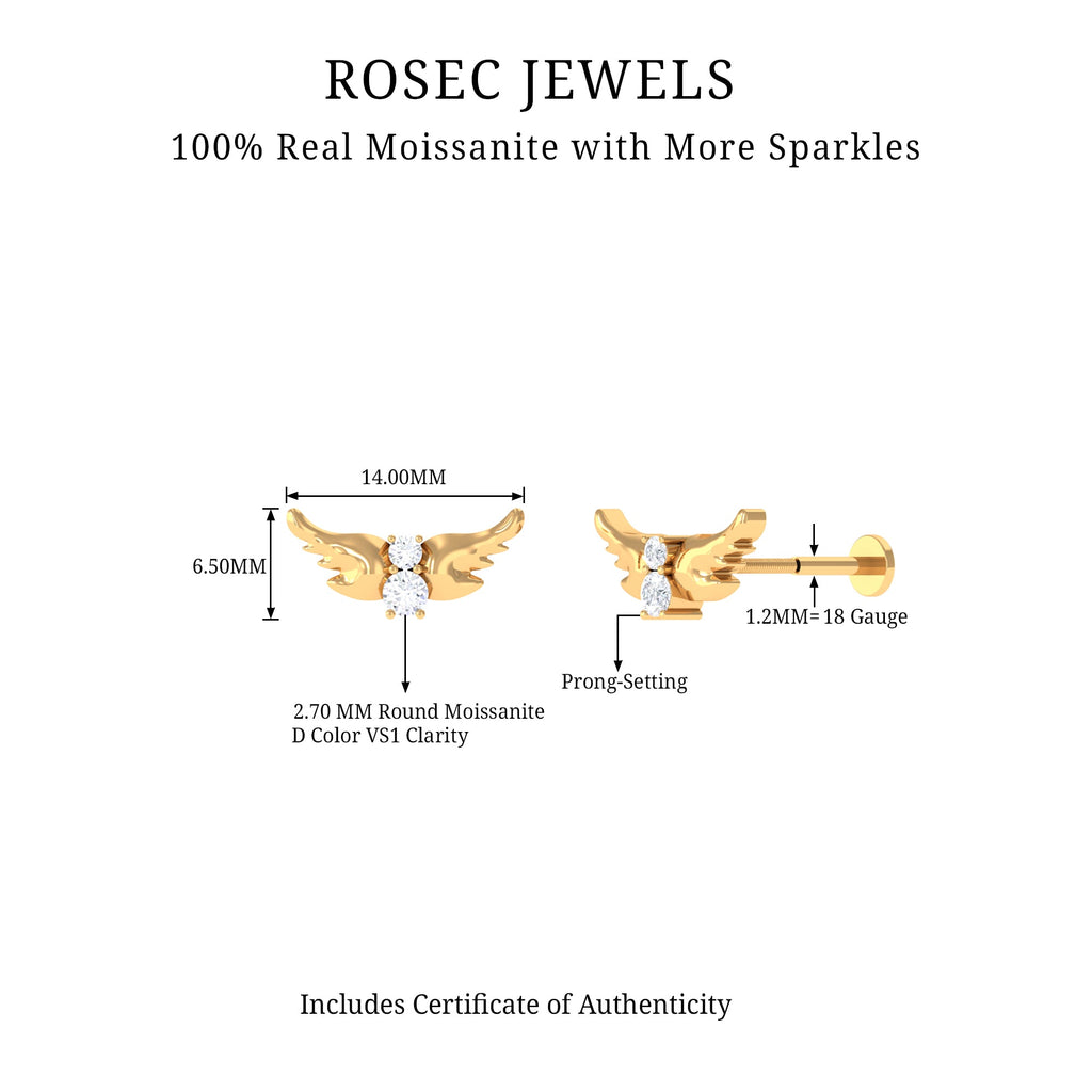 Round Moissanite Gold Bat Earring for Cartilage Piercing