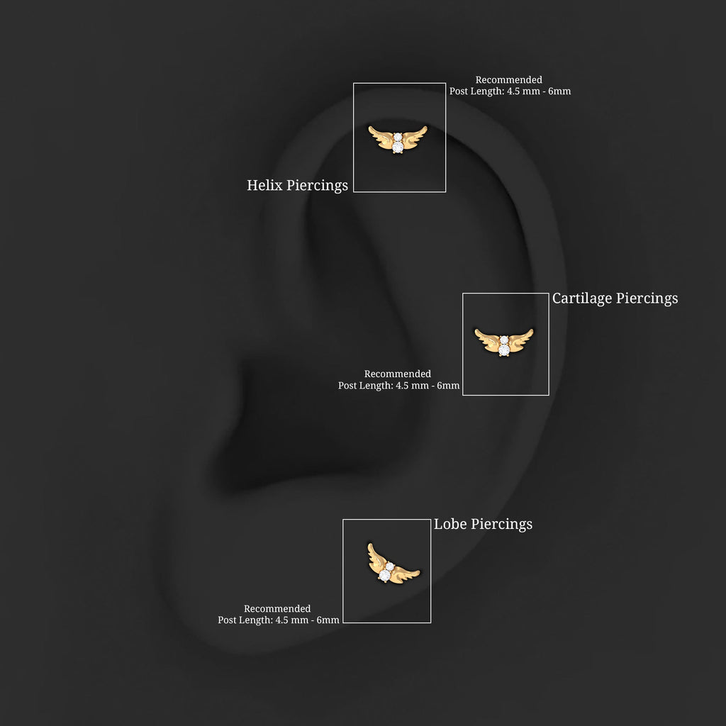 Round Moissanite Gold Bat Earring for Cartilage Piercing