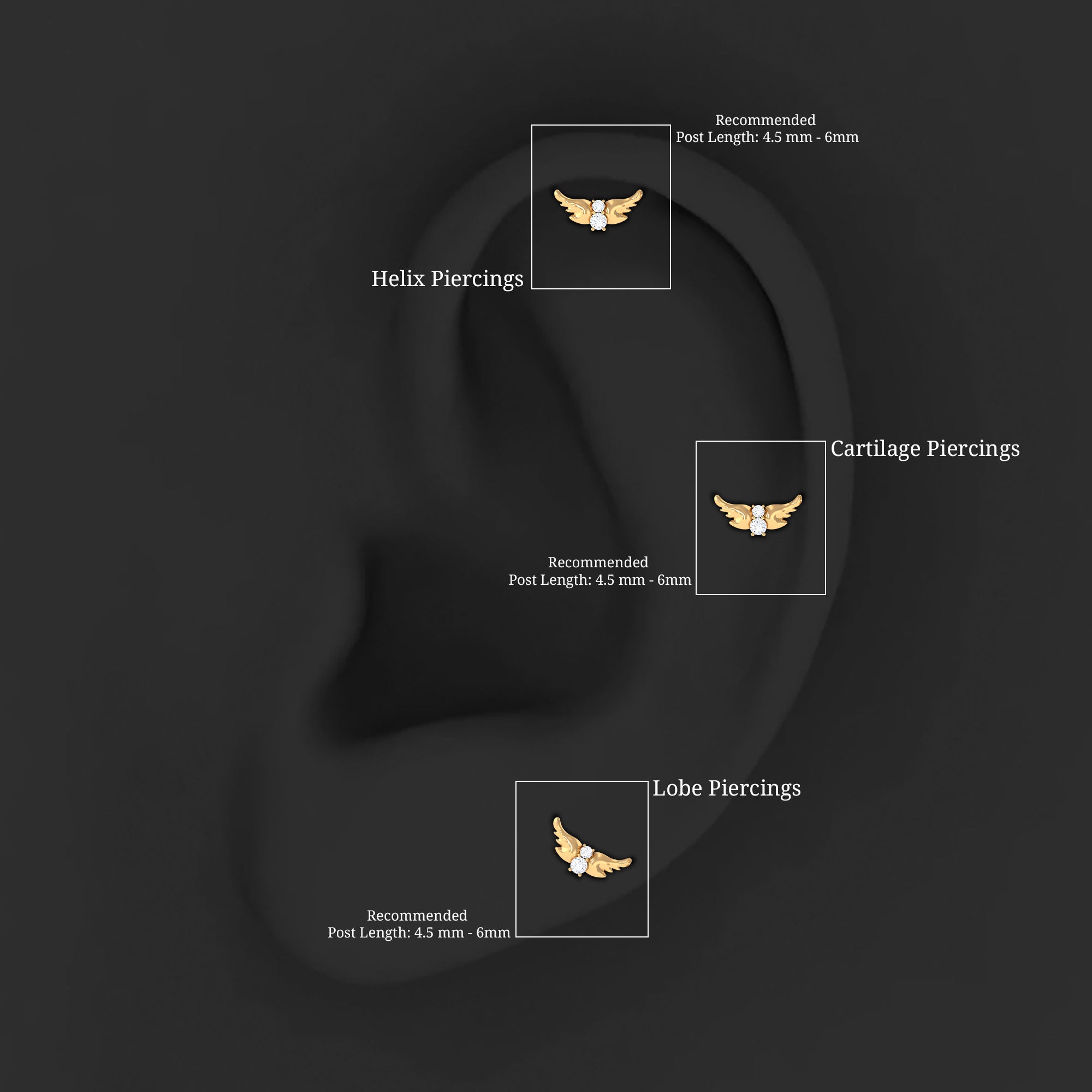 Round Moissanite Gold Bat Earring for Cartilage Piercing