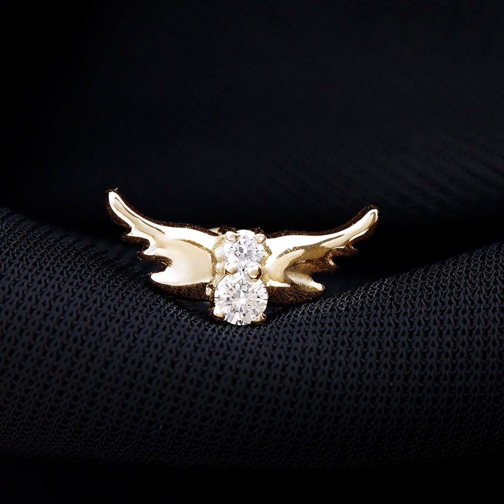 Round Moissanite Gold Bat Earring for Cartilage Piercing