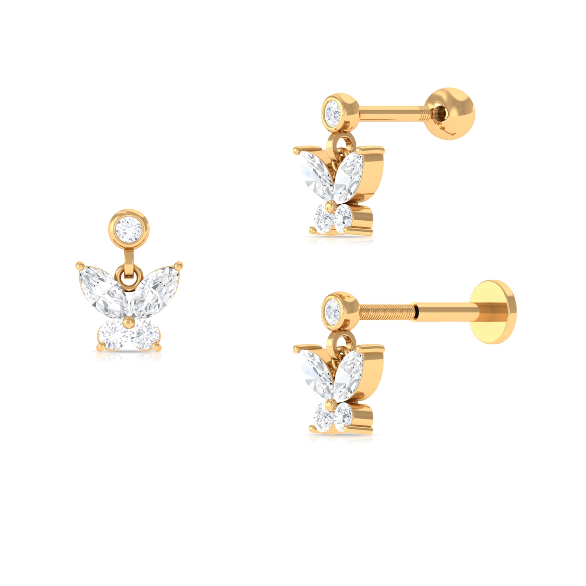 Marquise Moissanite Butterfly Dangly Earring for Helix Piercing