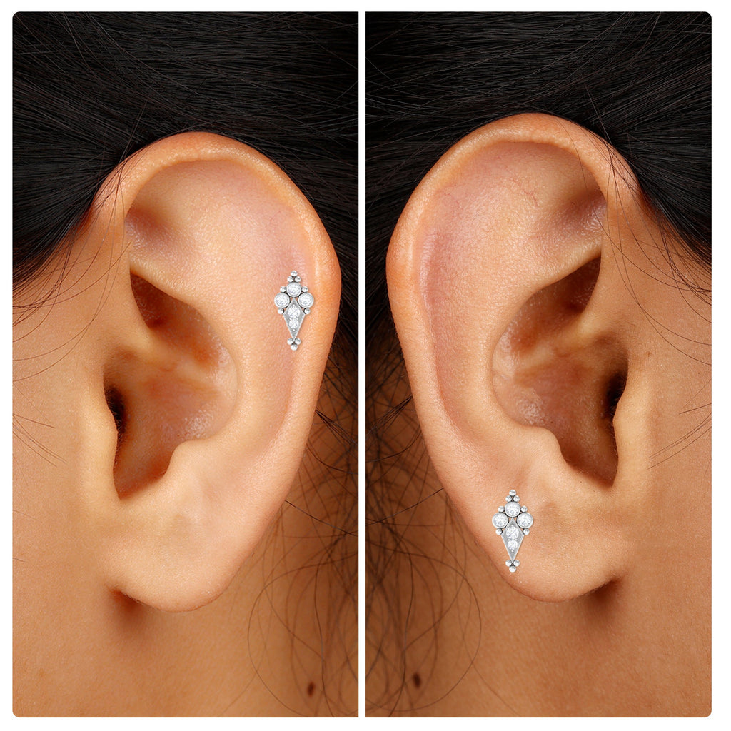 Diamond Art Deco Cartilage Earring with Beads