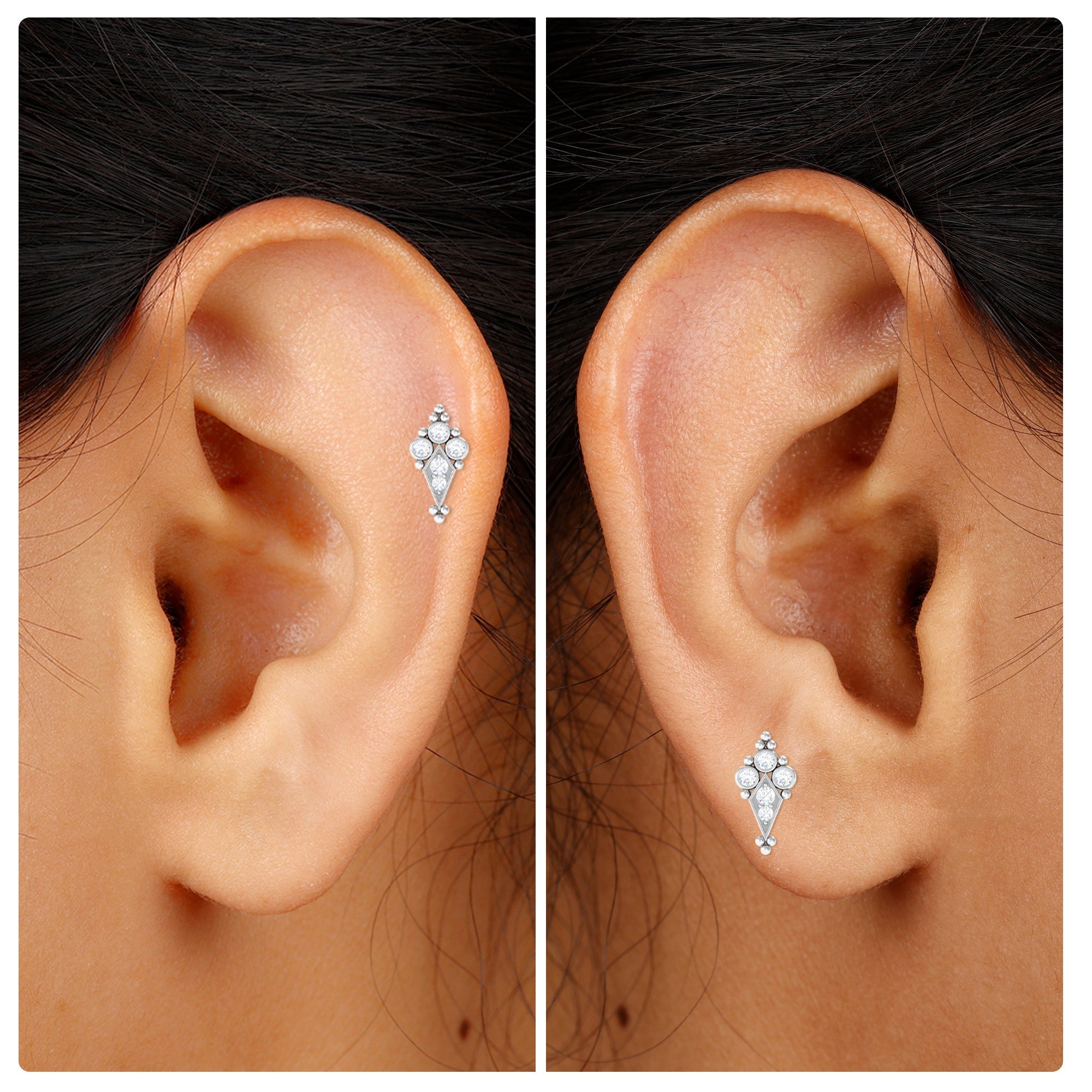 Diamond Art Deco Cartilage Earring with Beads