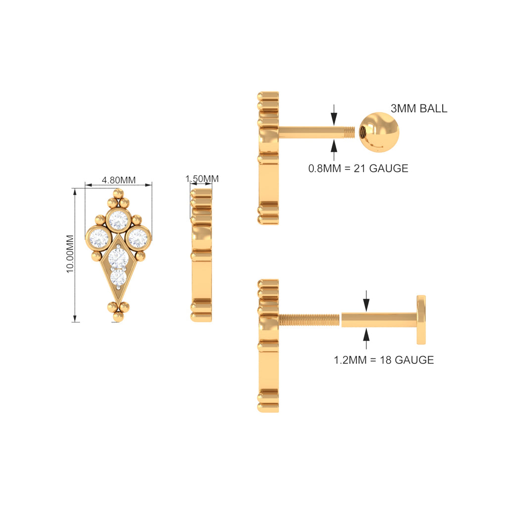 Diamond Art Deco Cartilage Earring with Beads