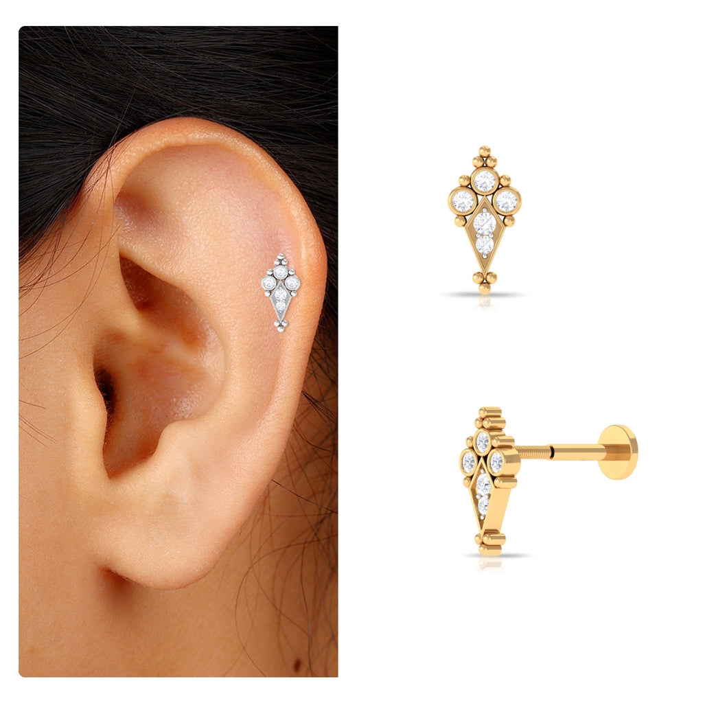 Diamond Art Deco Cartilage Earring with Beads