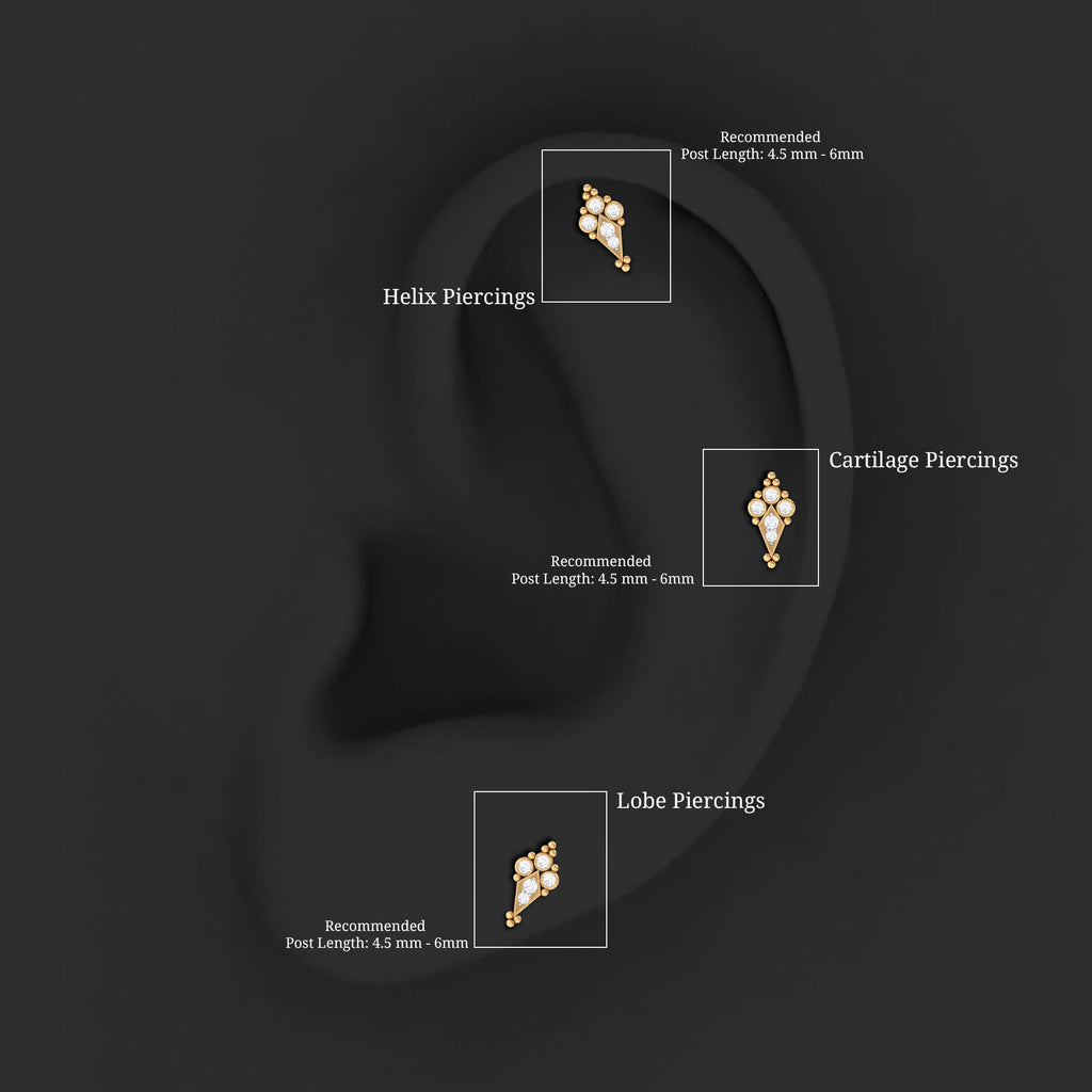 Diamond Art Deco Cartilage Earring with Beads