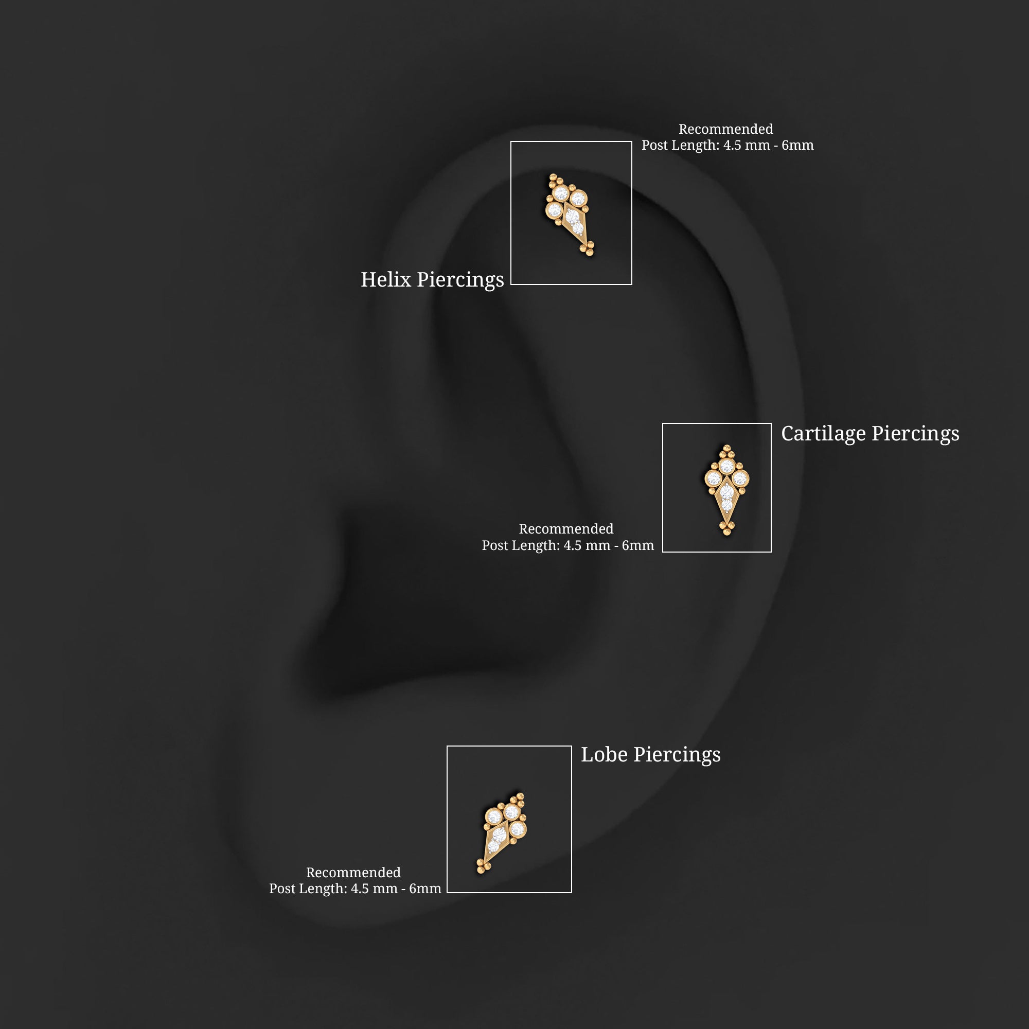 Diamond Art Deco Cartilage Earring with Beads