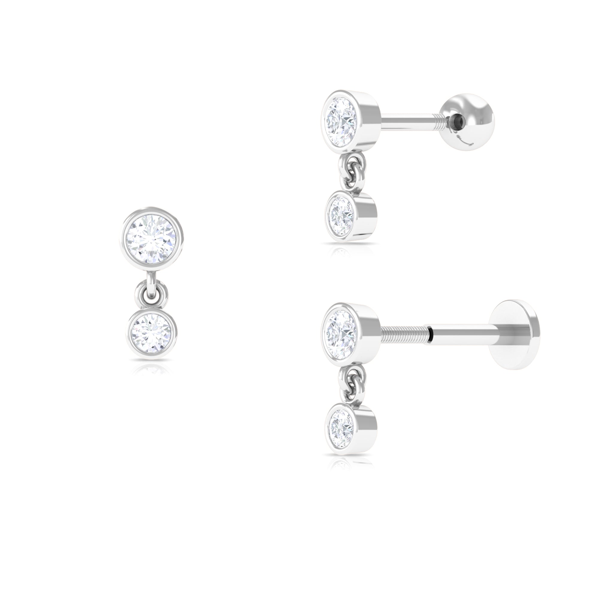 Round Bezel Set Moissanite Drop Earring for Helix Piercing