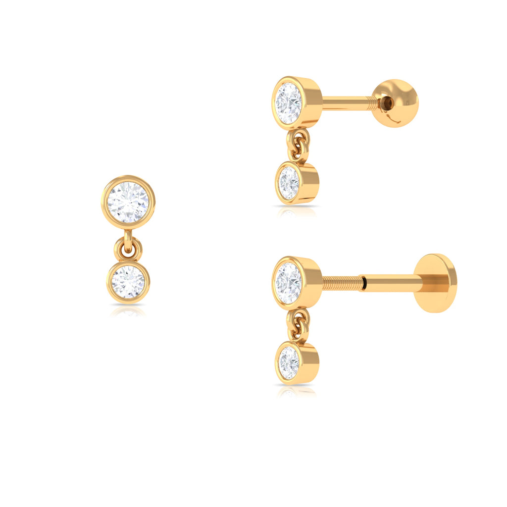 Round Bezel Set Moissanite Drop Earring for Helix Piercing