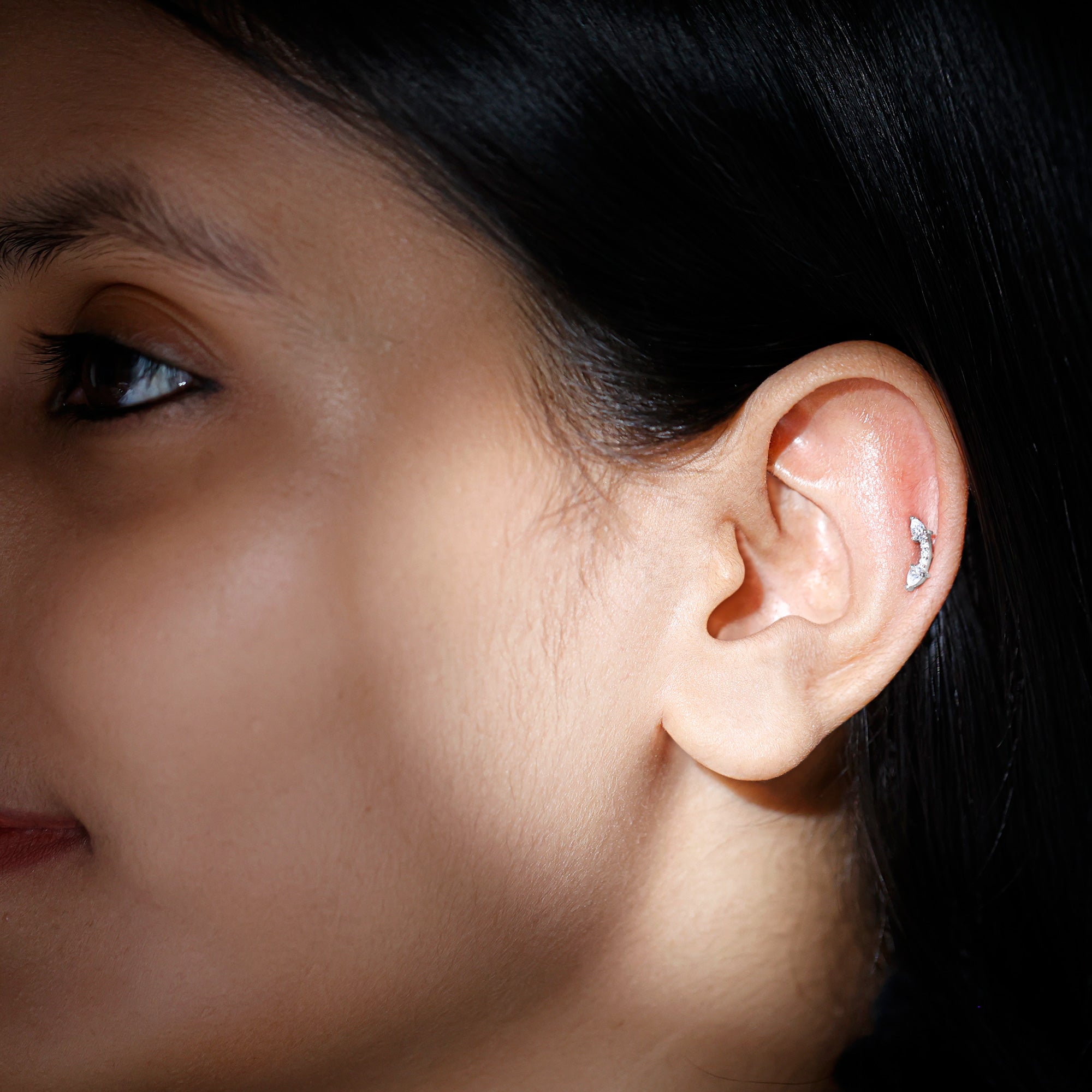 Certified Moissanite Curved Cartilage Earring