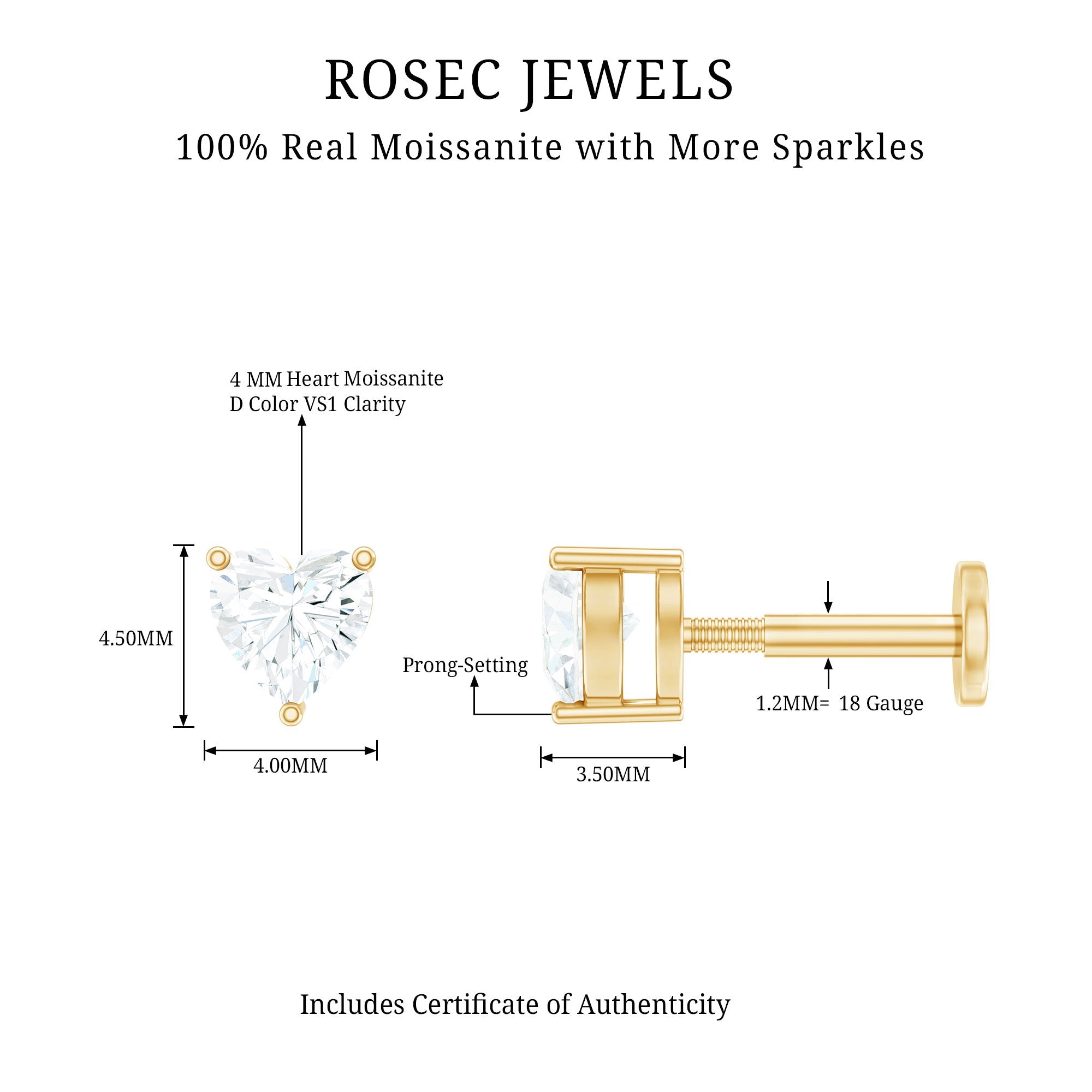 Heart Shape Moissanite Earring for Tragus Piercing