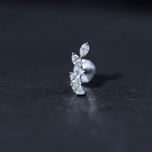 Marquise Shape Diamond Leaf Crawler Helix Earring