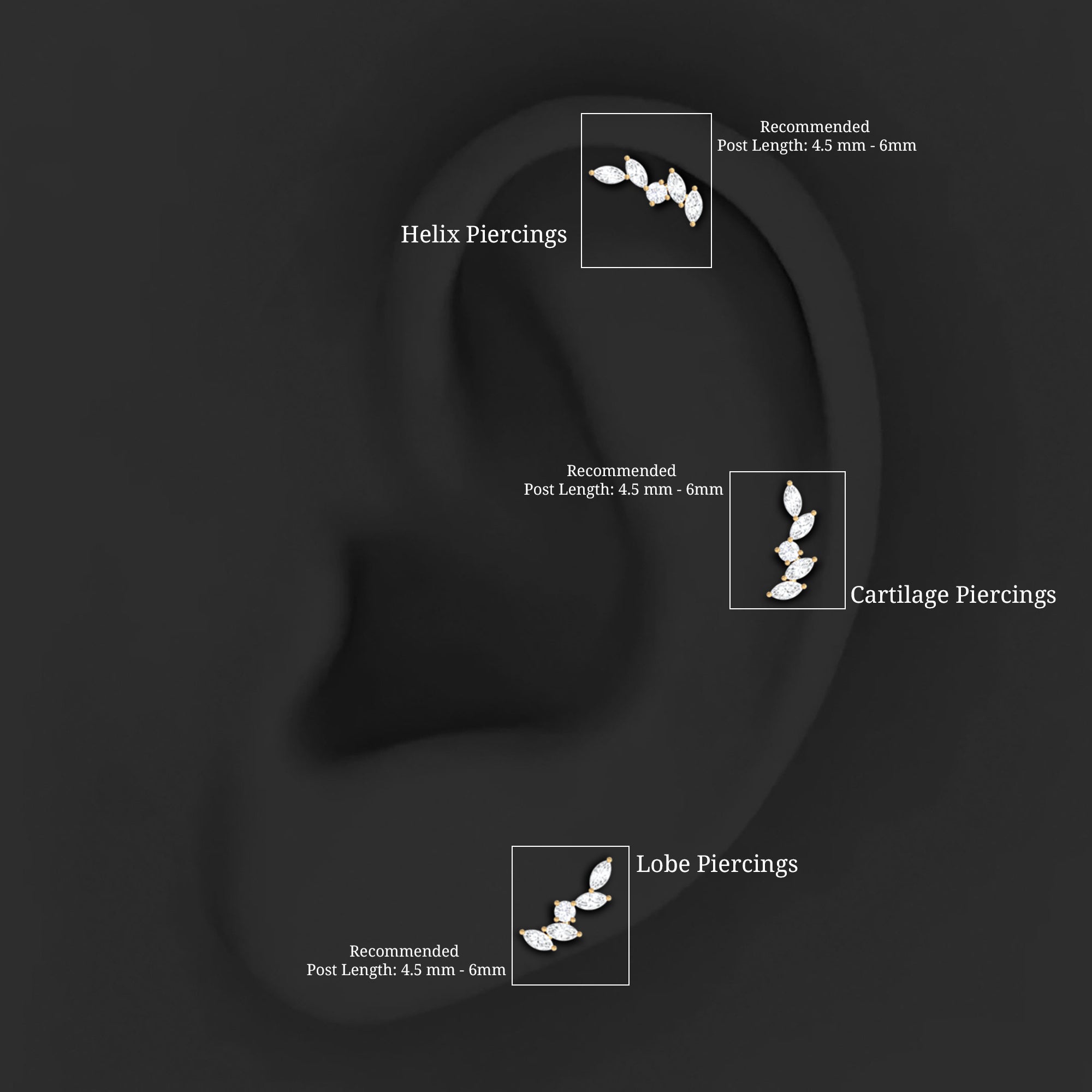 Marquise Shape Diamond Leaf Crawler Helix Earring