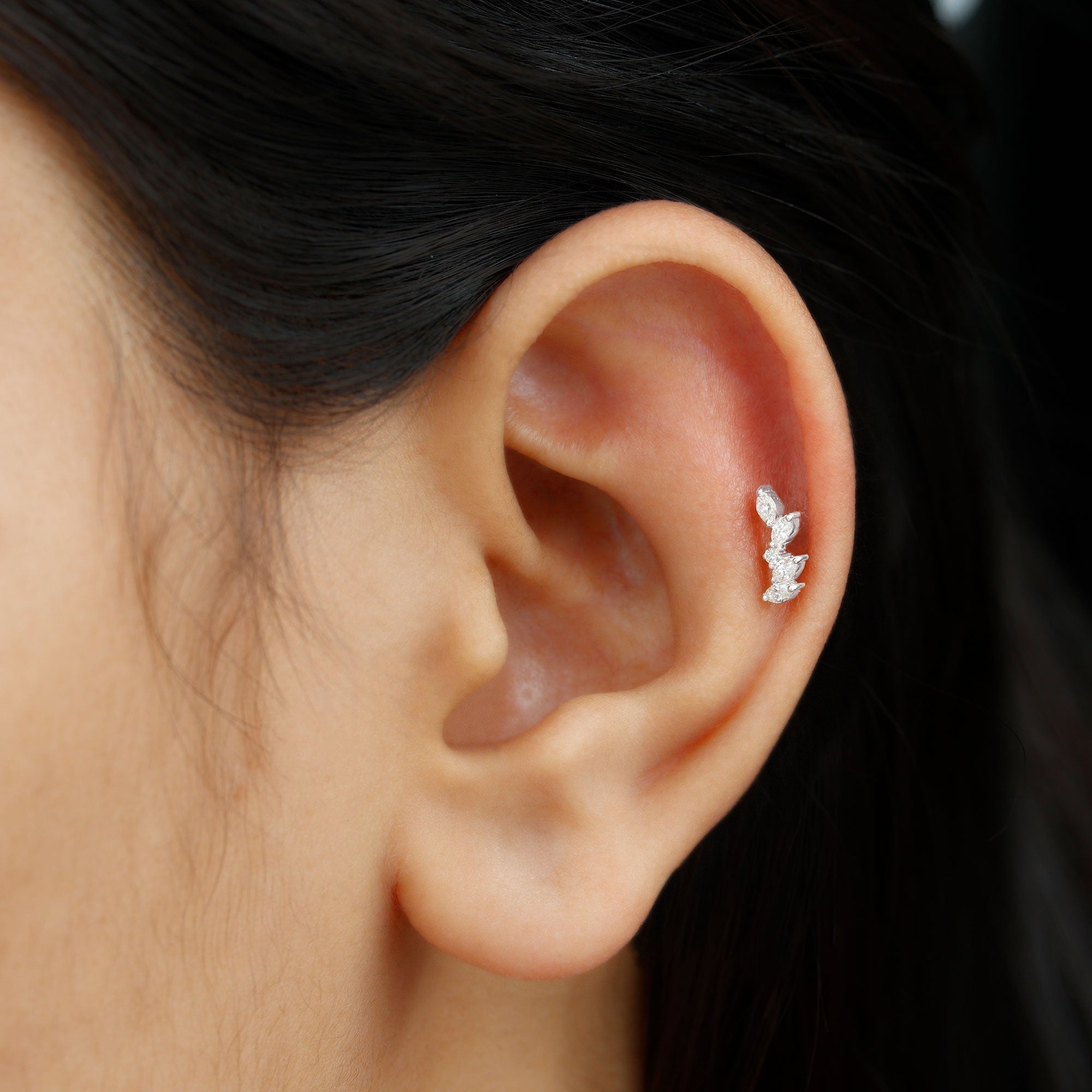 Marquise Shape Diamond Leaf Crawler Helix Earring