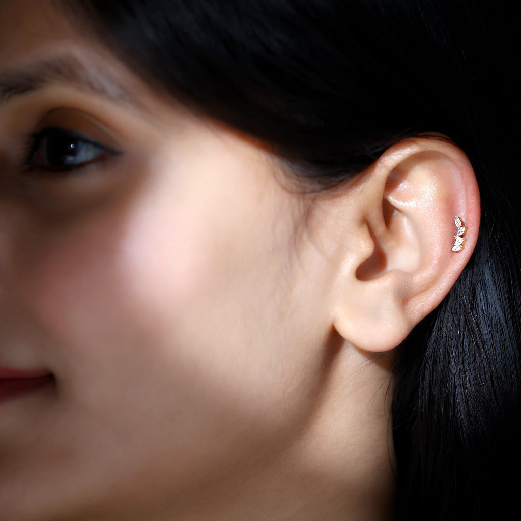 Marquise Shape Diamond Leaf Crawler Helix Earring