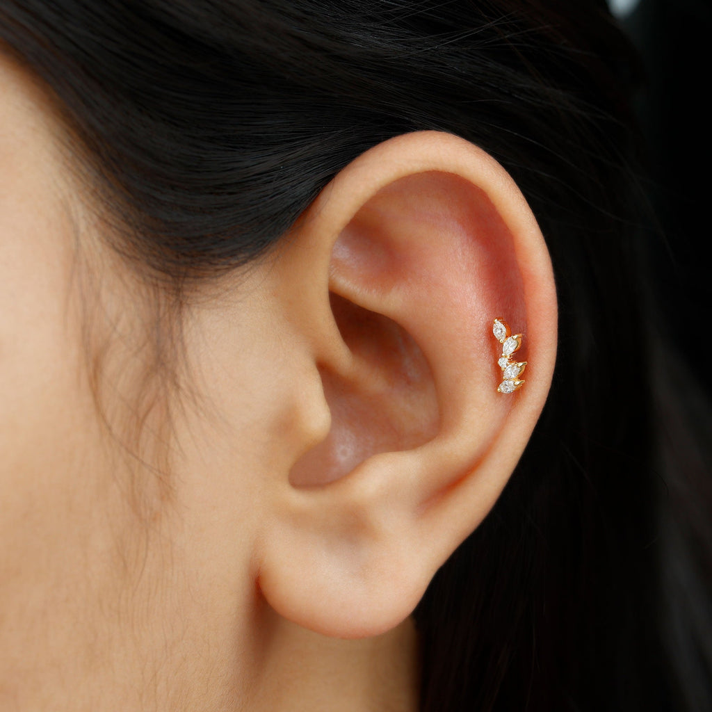 Marquise Shape Diamond Leaf Crawler Helix Earring