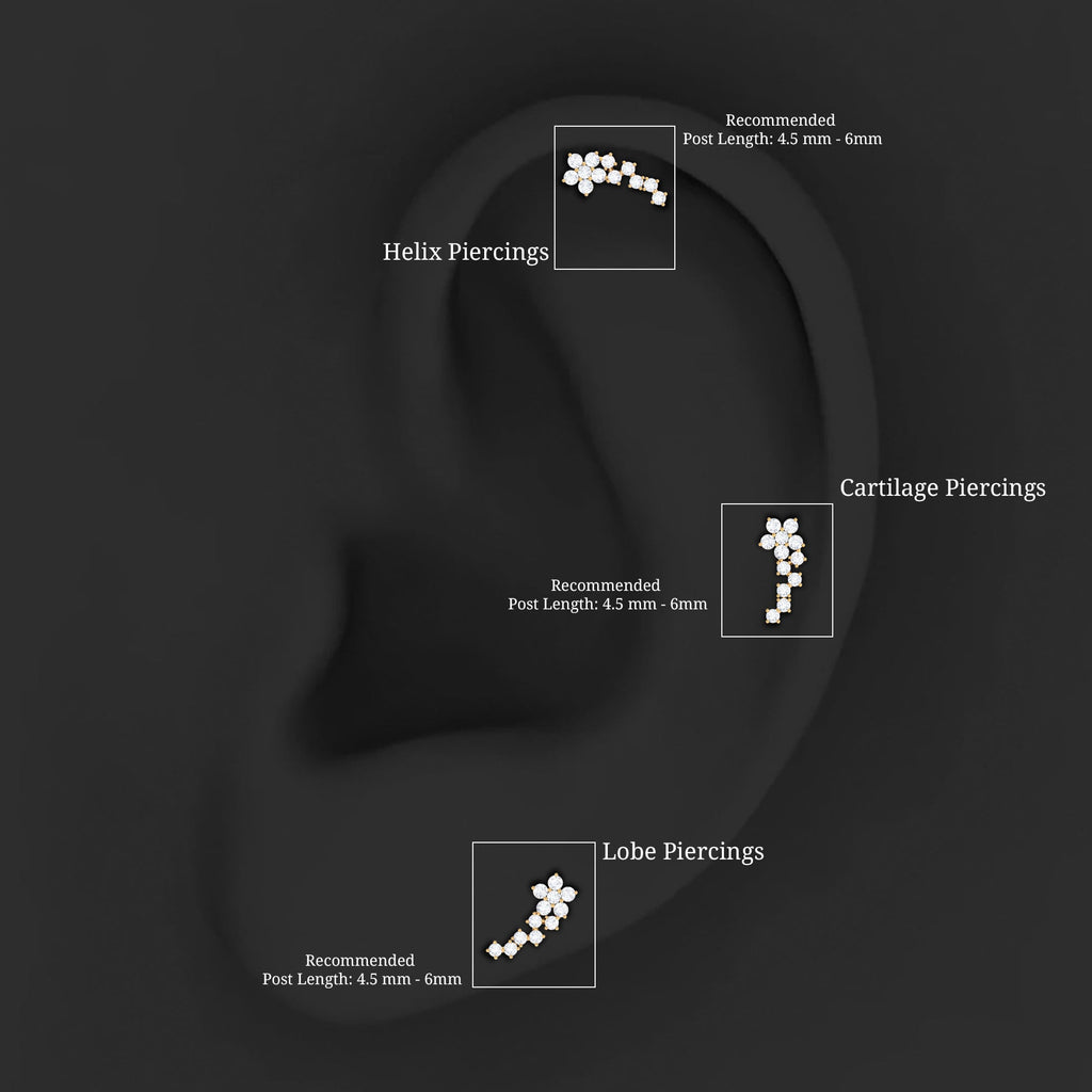 Moissanite Minimal Ear Crawler Earring for Cartilage Piercing