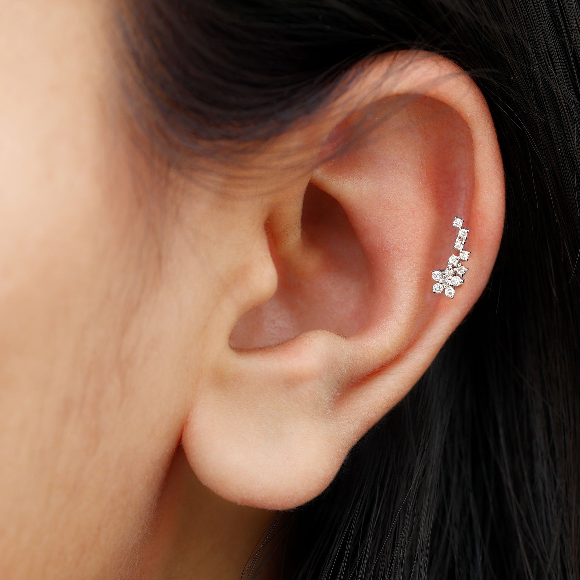 Moissanite Minimal Ear Crawler Earring for Cartilage Piercing