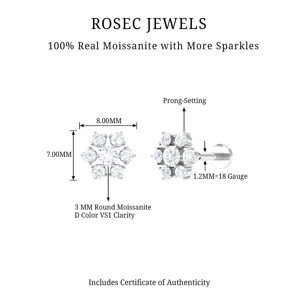 Round Cut Moissanite Cluster Floral Cartilage Earring