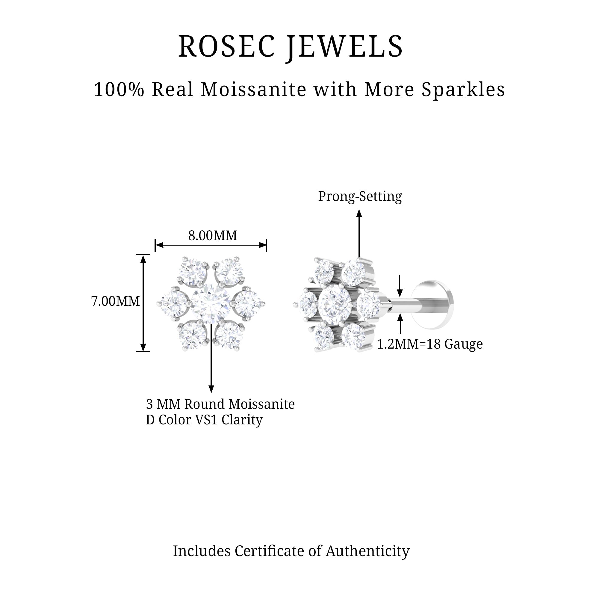 Round Cut Moissanite Cluster Floral Cartilage Earring