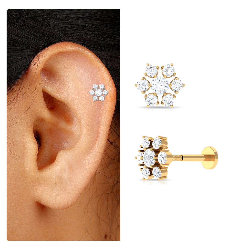 Round Cut Moissanite Cluster Floral Cartilage Earring