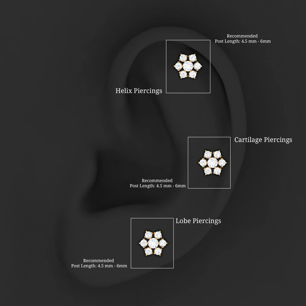 Round Cut Moissanite Cluster Floral Cartilage Earring